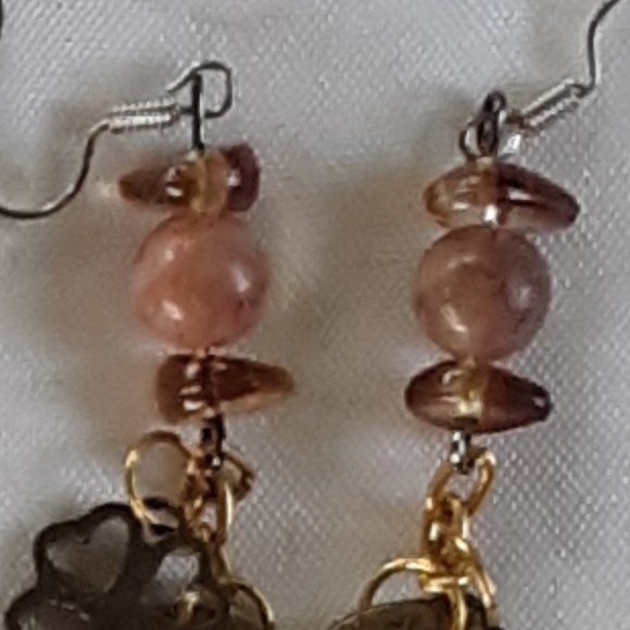 Handcrafted Pierced Sweeper Earrings Gemstone Beads Double Keys LOVE Hearts - Picture 3 of 7